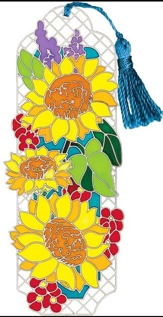 Joan Baker Designs SUNFLOWER FIELD Handpainted Plastic Bookmark NEW Flowers 2011