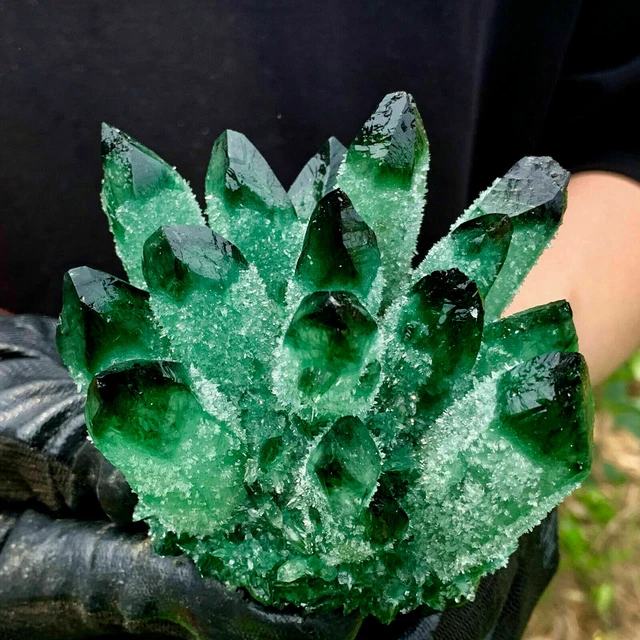 400-500g New Find Green Phantom Quartz Crystal Cluster Mineral Specimen Healing