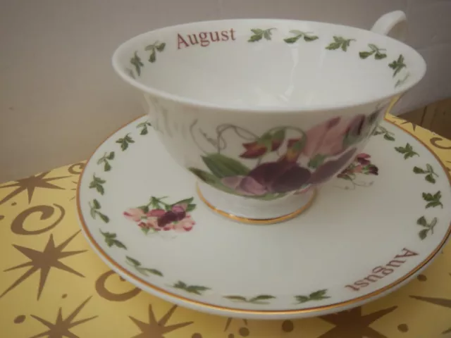 Vintage Sutherland Fine Bone China August Floral Cup And Saucer Gilt Trim