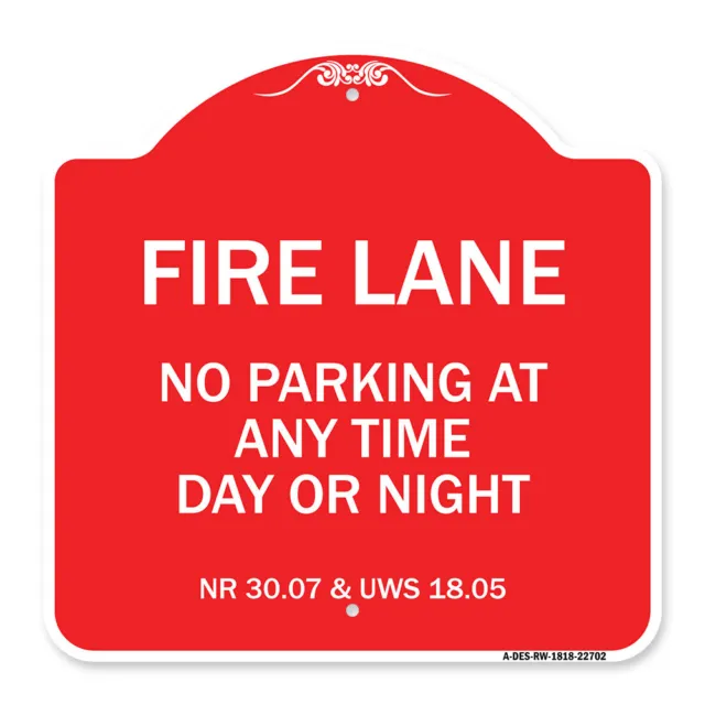 Designer Series Wisconsin Fire Lane No Parking at Anytime Day or Night Sign