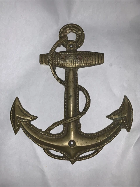 VINTAGE NAUTICAL NAVY ANCHOR WALL DOOR MOUNT DECOR. BRASS 7’x6’ 1/4" THICK NICE
