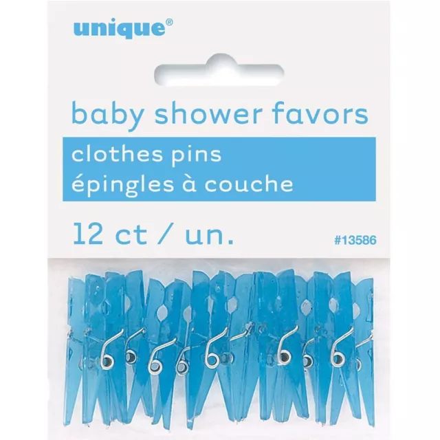 Unique Party - Plastic Blue Clothes Peg Baby Shower Favours, Pack of 12