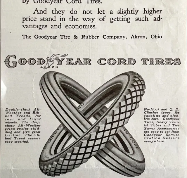 1916 Goodyear Cord Ties Bicycle Tire #1 Advertisement Akron Ohio DWMYC3