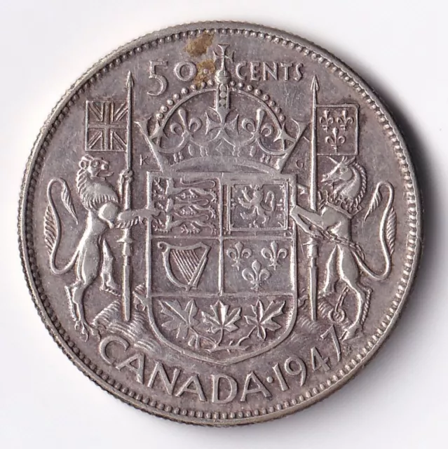 Canada 1947 50c Fifty Cent King George VI Silver Coin Maple Leaf .800 Silver