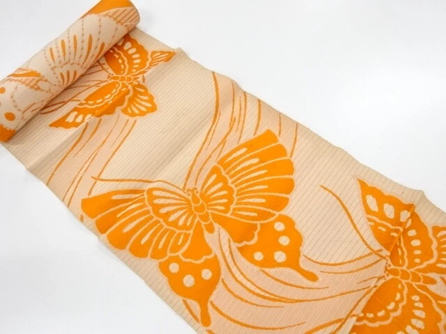 6307694: Japanese Kimono / Antique Bolt For Hassun Obi / Woven Butterfly