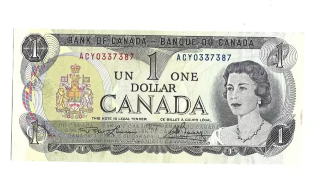 Vintage Ottawa 1973 Bank Canada One Dollar Bill Canadian Money Perfect Condition