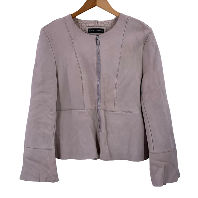 NWT Banana Republic Pearl Gray Shearling Spanish Lamb Nubuck Jacket Size L NWT Banana Republic Pearl Gray Shearling Spanish Lamb Nubuck Jacket Size L