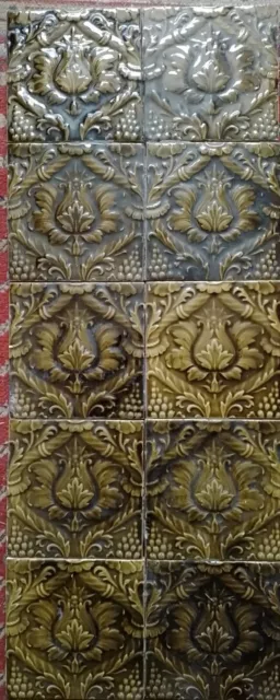 Ten Victorian glazed wall tiles