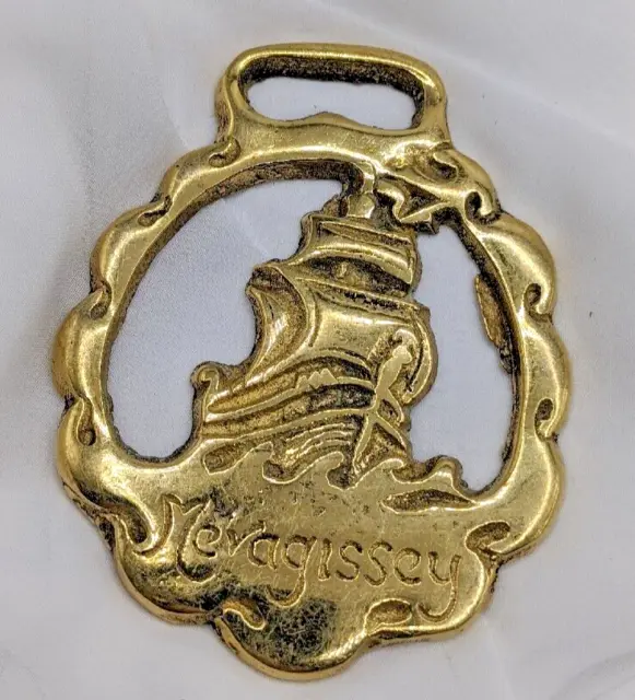 Brass Horse Medallion Vintage English Mevagissey Fishing Ship Boat Nautical Show