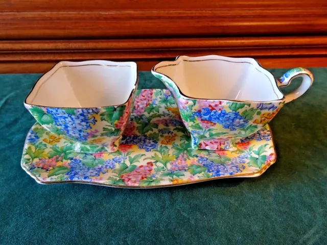 Royal Winton Grimwades Somerset Creamer Sugar Tray Chintz Set, 3 Pc.