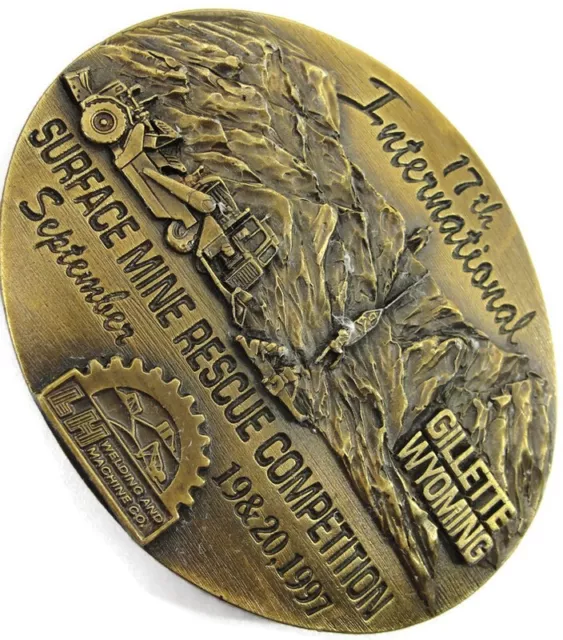 1997 Vtg Brass Belt Buckle 17th Gillette Wy Surface Mine Rescue Competition LH