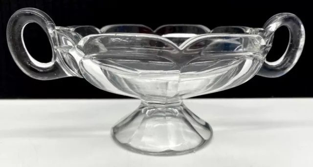 Heisey Clear Candy Nut pedestal serving  dish 3" X 8" handled