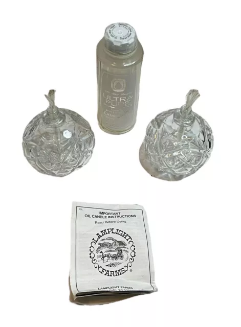 Lamplight Farms Twin Starlight Cut Glass Oil Candles Set Lamp Fiberglass Wick