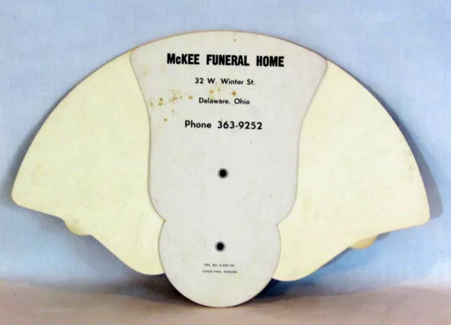 Pair Of Vintage Funeral Hand Fans Cardboard Advertising 3