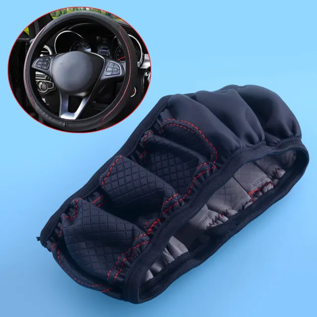 15" Black&Red Car SUV Elastic PU Leather Steering Wheel Cover Trim Universal