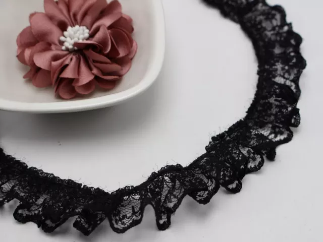 5 Meters Black Ruffle Unilateral Lace Trim Ribbon 23mm Sewing Wedding Craft DIY