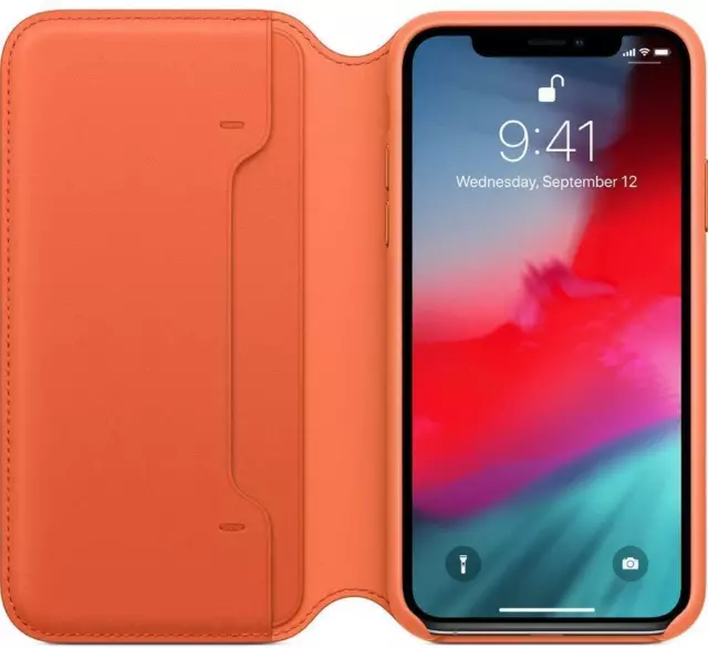 Genuine Apple iPhone XS Leather Folio Case Cover - Sunset Orange - New