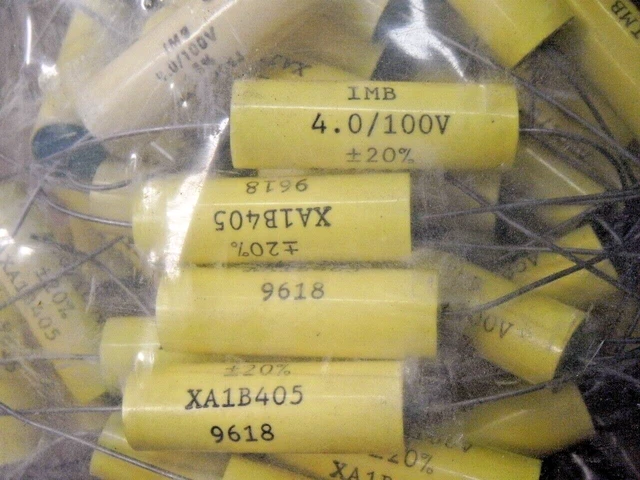 thumbnail interactive-video image 1 of 6x IMB 0.1uF 200V Axial Polyester Film Capacitors – Tone/Audio Grade, #88 1 of 2