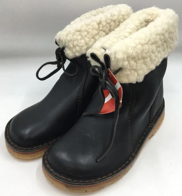 Duckfeet Lace Up Ankle Leather Boot Shearling Lined Black Size36 US6 Used