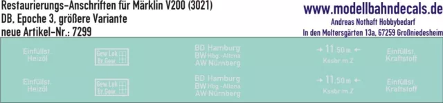 H0-Restaurierungs-Decals für Märklin V 200 (3021), Top! Neu 087-7299