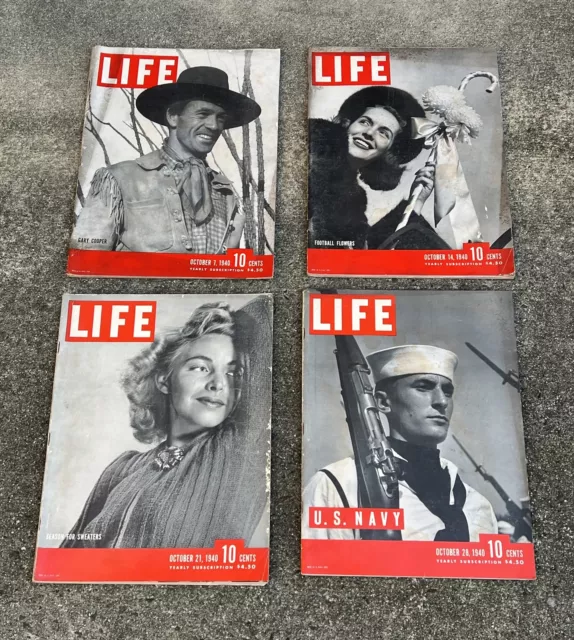 Life Magazine 1940 Full Month October Lot Complete 7 14 21 28 Ww2 Ww Ii Era Look