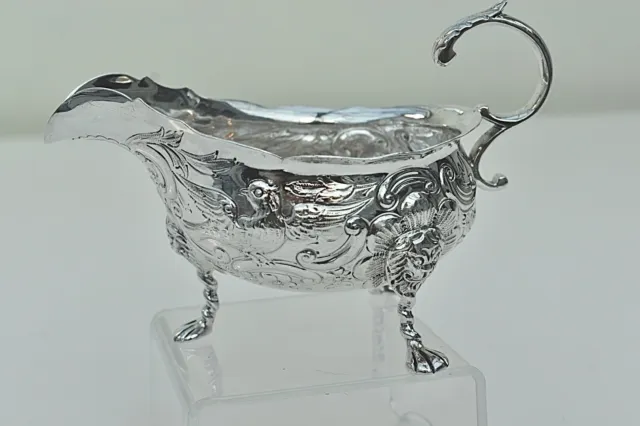 Rare & Exquisite Irish Solid Silver Sauce Boat By M.H Made In Dublin 1895, 159g