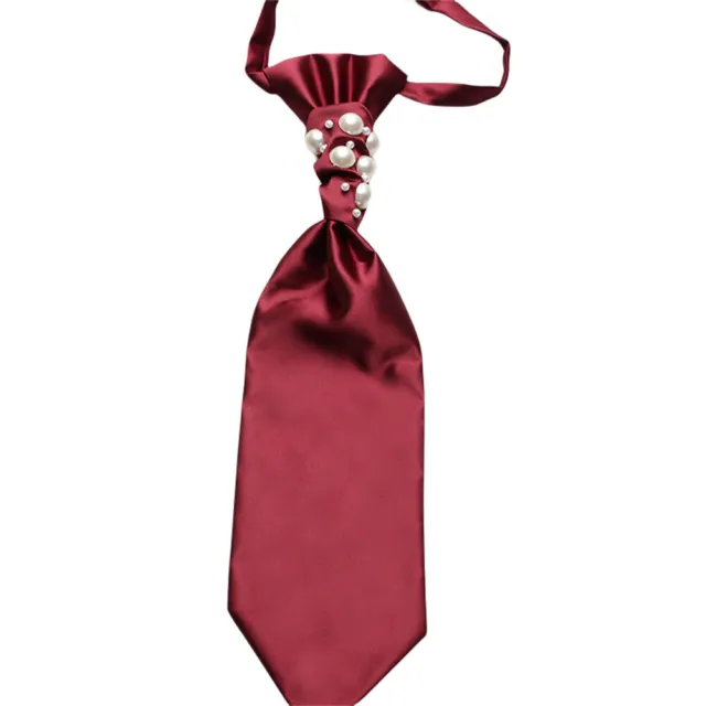 Women's Solid Satin Pre-tied Neck Ascot Tie Beads Decor Knot Wide Necktie Cravat