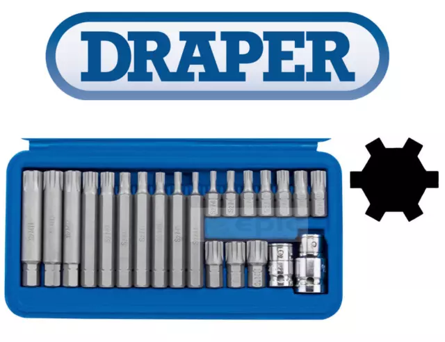 DRAPER 22 Piece RIBE 3/8" Sq Dr Socket Bit Set Long/Short M4-M14 16347