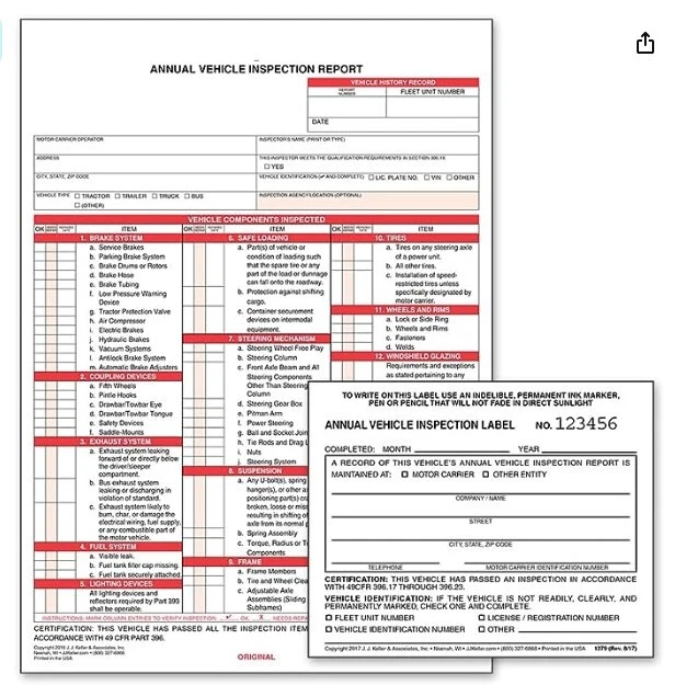 Orv Form ANNUAL VEHICLE INSPECTION Report Form 50-Pk. (Snap-Out Format, 3-Ply ...