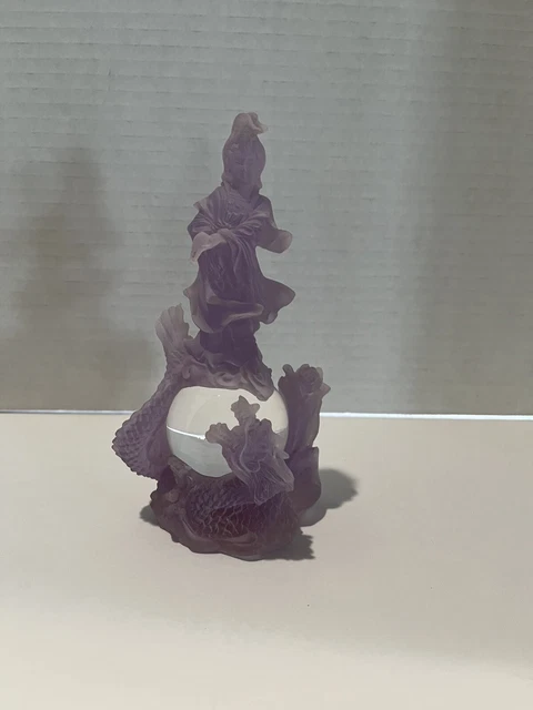 Ornate Purple Glass Guanyin Dragon Statue