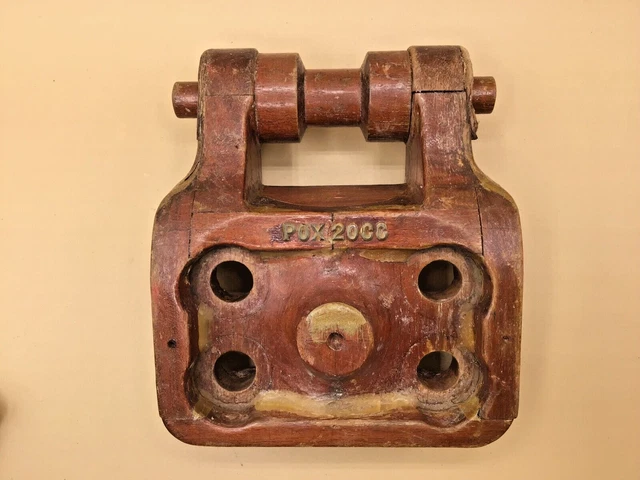 Antique Wood Mold Foundry Pattern Industrial steampunk sand cast POX 20CC 4 hole