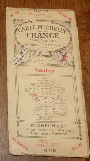 Très ancienne carte Michelin n°18 Nantes de 1923