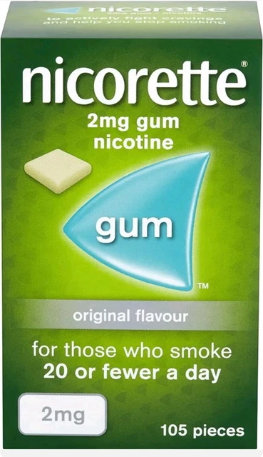 Gomma Nicorette 2 mg nicotina al sapore originale - 105 pezzi con lunga data di scadenza Gomma Nicorette 2 mg nicotina al sapore originale - 105 pezzi con lunga data di scadenza