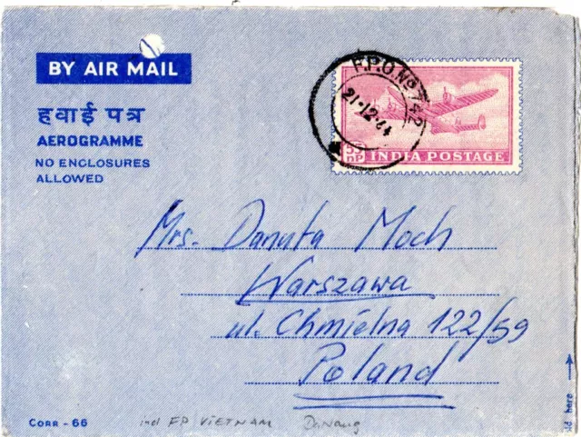 Indien Feldpost in Vietnam 1964, 55 NP. Aerogramm m. F.P.O. No. 742 v. Da Nang.