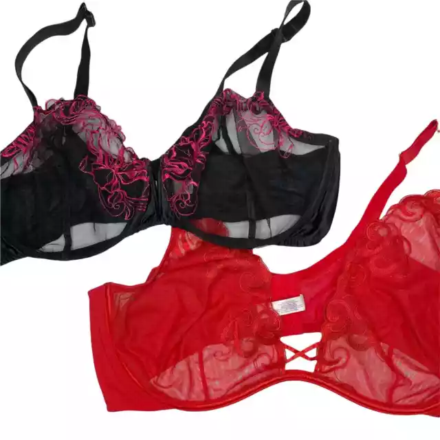 CACIQUE LANE BRYANT 46DD Lot of 2 Bras Unlined Sheer Lace Black and Red  $34.99 - PicClick