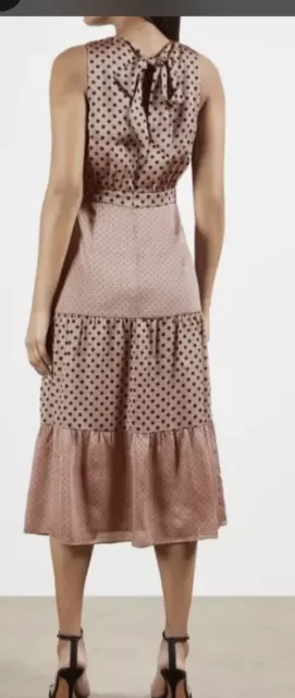 Abito midi a più livelli Ted Baker donna Izzie a pois nuovo con etichette rosa spot 3 UK 12 £179