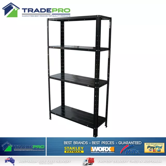 4 Shelf Metal Warehouse Garage Shed Storage Unit Black 60kg Shelving Book Rack