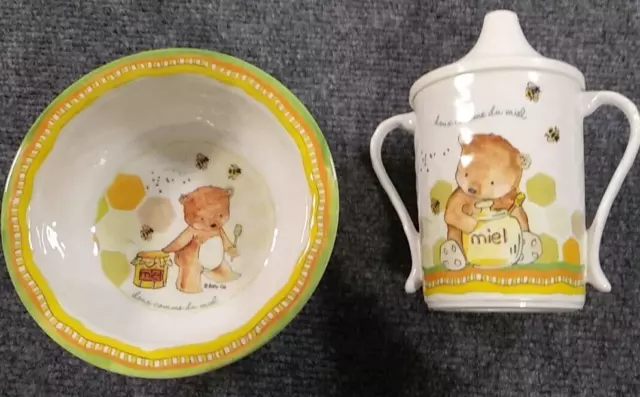 Cie Bowl Sippy Cup Set Bear Honey Bee Yellow Brown Textured French Baby Dani