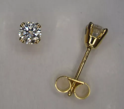 Pair 1/5Ct Round Diamond 4 Claw Stud Earrings 9Ct Yellow Gold Scrolls Box .20