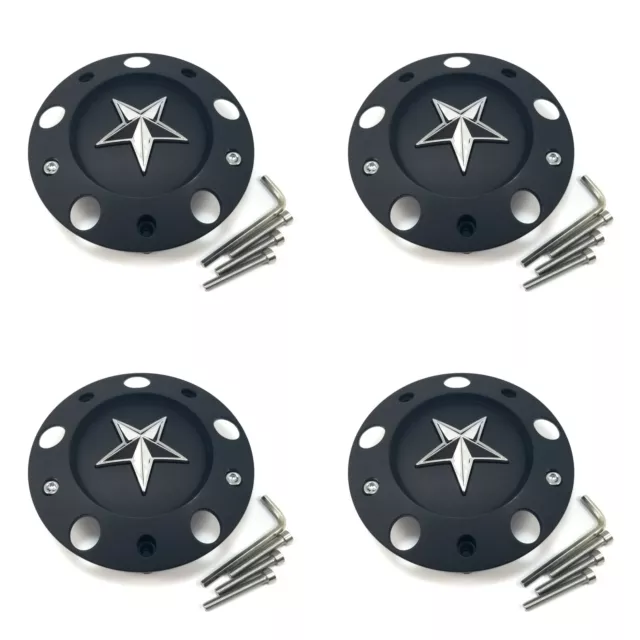 4 KMC Wheels Matte Black Wheel Center Hub Caps for 4/5/6Lug KM775 Rockstar