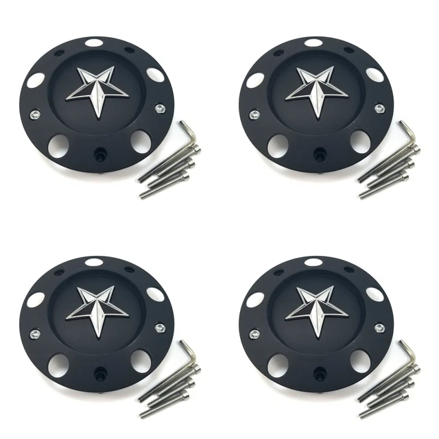 4 KMC Wheels Matte Black Wheel Center Hub Caps for 4/5/6Lug KM775 Rockstar