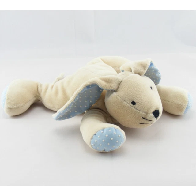 Doudou lapin couché beige bleu pois blanc OBAIBI OKAIDI - 4425