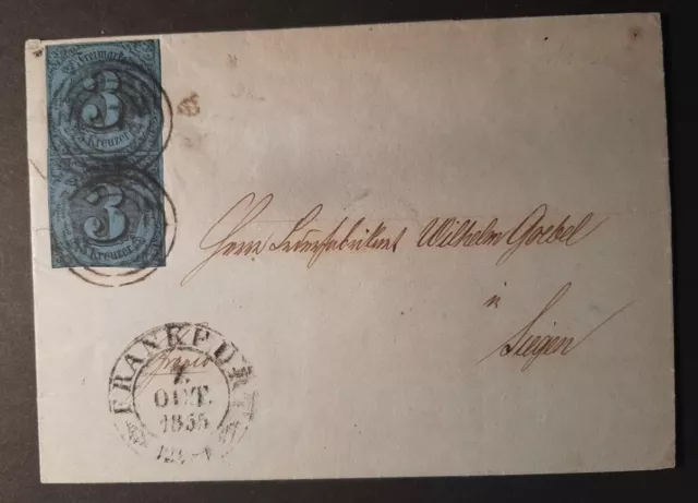 Altd. Staaten, Thurn und Taxis Nr. 8 als Paar auf Brief (Nr.-Stempel 97 Bingen )