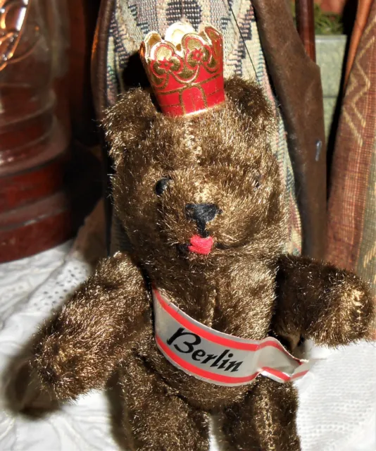 Vintage Mini Teddy Bear Berlin Souvenir Crowned Kaiser Jointed Sash Tongue Out 2