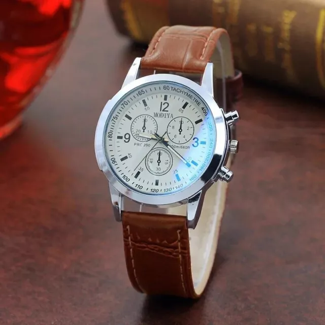 Business Luxus Herren Armbanduhr Weiß Braun Uhr Mode Fashion Männer Quarz