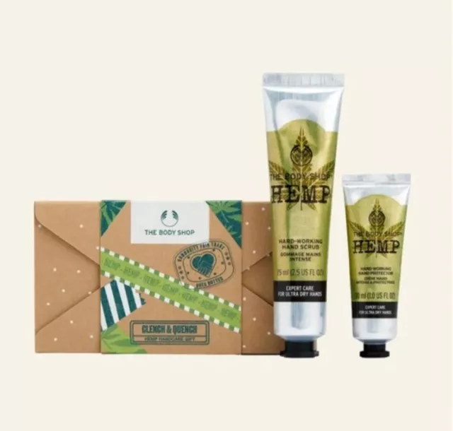 The Body Shop Clench & Quench Hemp Handcare Gift Set Hand Cream + Hand Scrub NEW