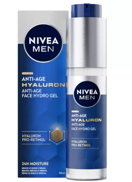 Nivea Men Anti Age Hyaluron Face Hydro Gel Viso 50Ml Idratante Riduce Le Rughe