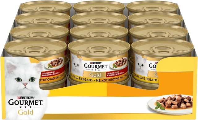 Purina Gourmet Gold Dadini in Salsa Umido Gatto Con Pollo E Fegato, 24 Lattine D