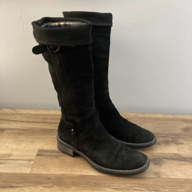 Aquatalia Suede Mid Calf Lug Black Moto Boots Women’s Size 10