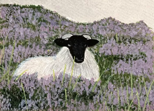 Original ACEO Sheep Painting Drawing Miniature Art Card Atc Ooak C22